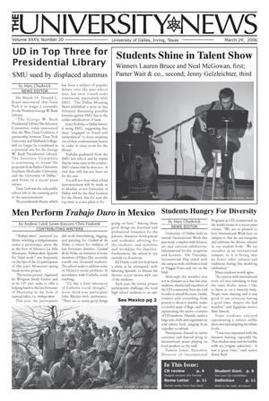Primary view of object titled 'The University News (Irving, Tex.), Vol. 35, No. 20, Ed. 1 Wednesday, March 29, 2006'.