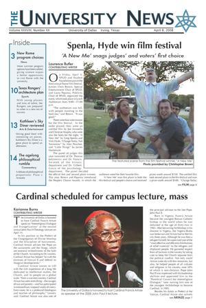Primary view of object titled 'The University News (Irving, Tex.), Vol. 38, No. 20, Ed. 1 Tuesday, April 8, 2008'.
