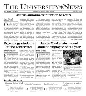 Primary view of object titled 'The University News (Irving, Tex.), Vol. 34, No. 21, Ed. 1 Tuesday, April 7, 2009'.