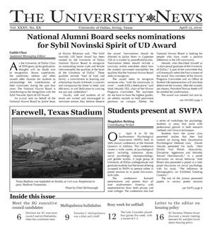 Primary view of object titled 'The University News (Irving, Tex.), Vol. 35, No. 20, Ed. 1 Tuesday, April 13, 2010'.