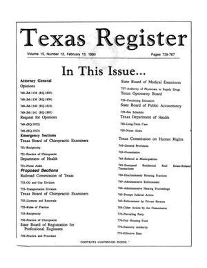Texas Register, Volume 15, Number 12, Pages 739-787, February 13, 1990