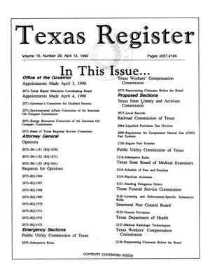 Primary view of object titled 'Texas Register, Volume 15, Number 29, Pages 2057-2186, April 13, 1990'.
