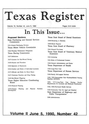 Primary view of object titled 'Texas Register, Volume 15, Number 42, (Volume II)Pages 3121-3269, June 5, 1990'.