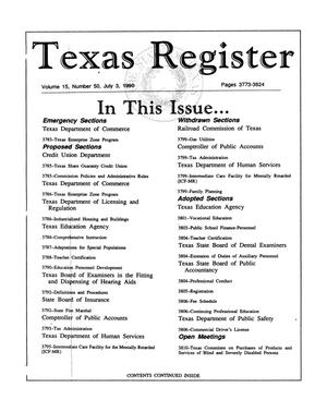 Primary view of object titled 'Texas Register, Volume 15, Number 50, Pages 3773-3824, July 3, 1990'.