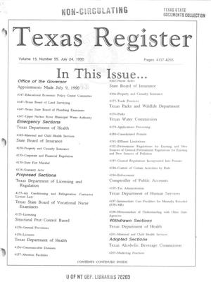 Texas Register, Volume 15, Number 55, Pages 4137-4255, July 24, 1990