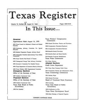 Primary view of object titled 'Texas Register, Volume 15, Number [66], Pages 4986-5039, August 31, 1990'.