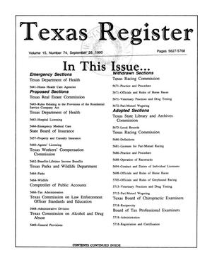 Primary view of object titled 'Texas Register, Volume 15, Number 74, Pages 5627-5768, September 28, 1990'.