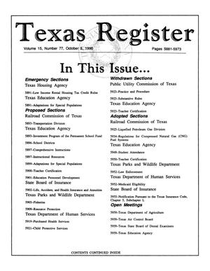 Primary view of object titled 'Texas Register, Volume 15, Number 77, Pages 5881-5973, October 9, 1990'.