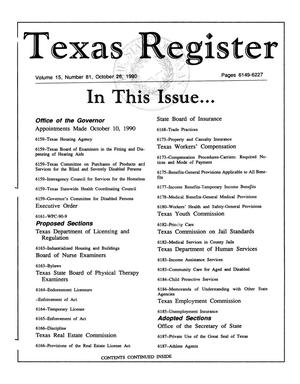 Primary view of object titled 'Texas Register, Volume 15, Number 81, Pages 6149-6227, October 26, 1990'.