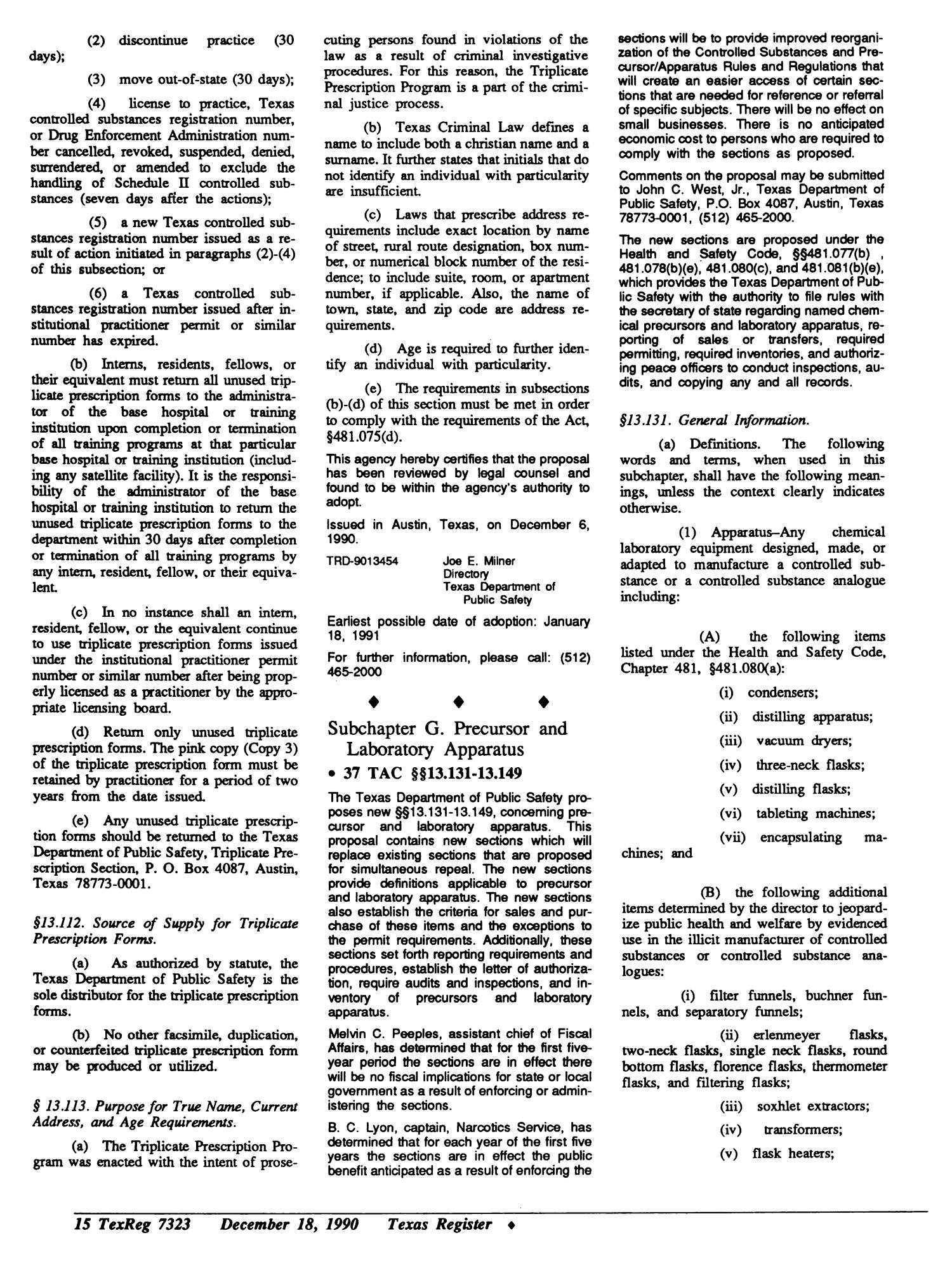 Texas Register, Volume 15, Number 94, (Volume I), Pages [7233-7360], December 18, 1990
                                                
                                                    7323
                                                