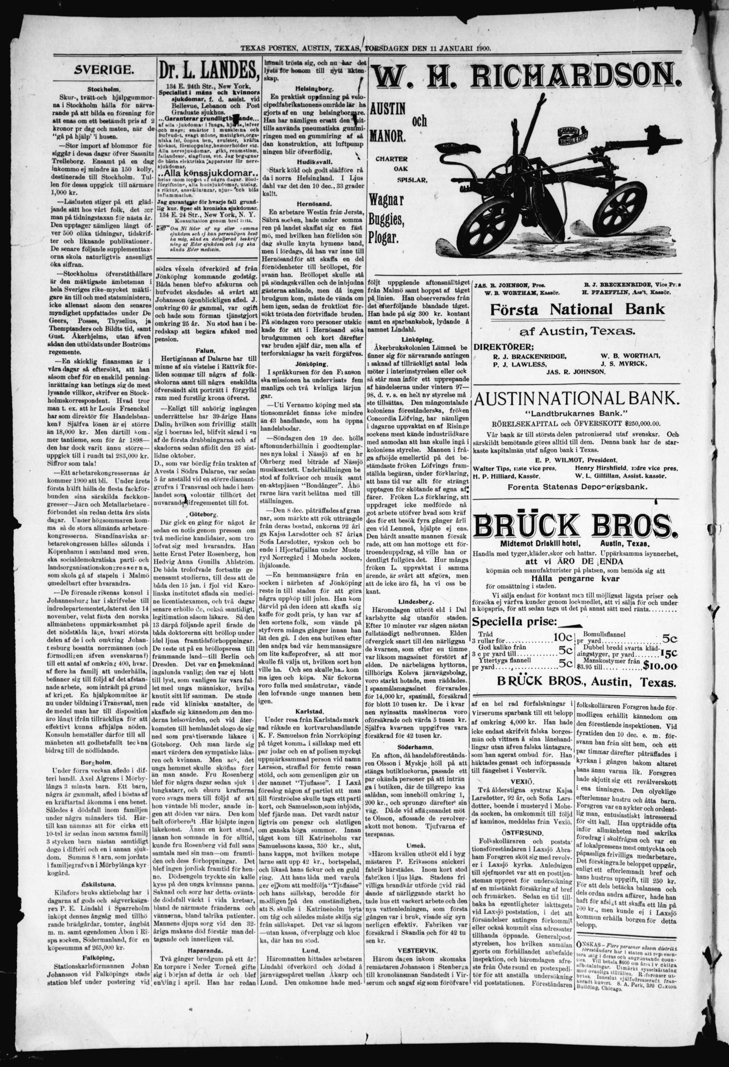 Texas Posten (Austin, Tex.), Vol. 5, No. 2, Ed. 1 Thursday, January 11, 1900
                                                
                                                    [Sequence #]: 2 of 8
                                                