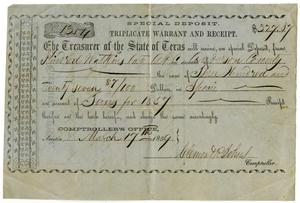Primary view of object titled '[Triplicate Warrant and Receipt, 1857]'.