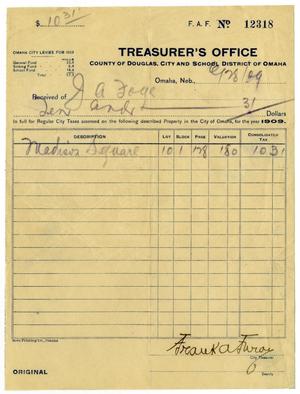 Primary view of object titled '[Receipt for taxes paid, June 28, 1909]'.