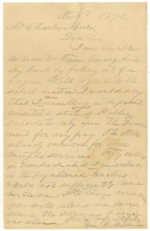 Primary view of object titled '[Letter from George B. Buckler to Charles B. Moore, November 7, 1873]'.