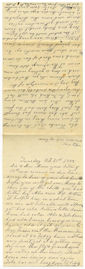 Primary view of object titled '[Letter from Matilda Dodd to Mary Ann Dodd and Charles B. Moore, October 31, 1882]'.