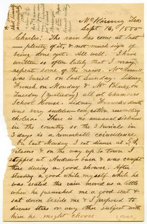Primary view of object titled '[Letter from Henry S. Moore to Charles B. Moore, September 16, 1885]'.