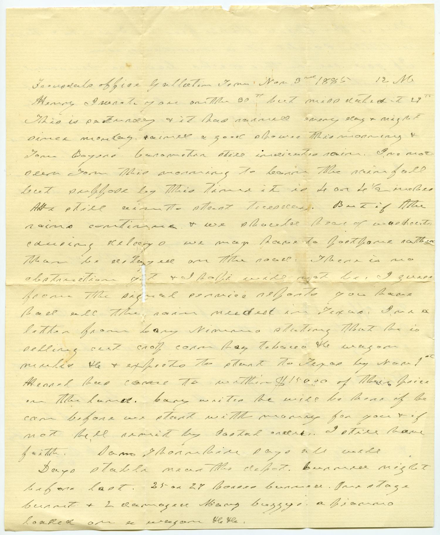 [Letter from Charles B. Moore to Henry Moore, November 3,1885]
                                                
                                                    [Sequence #]: 1 of 2
                                                