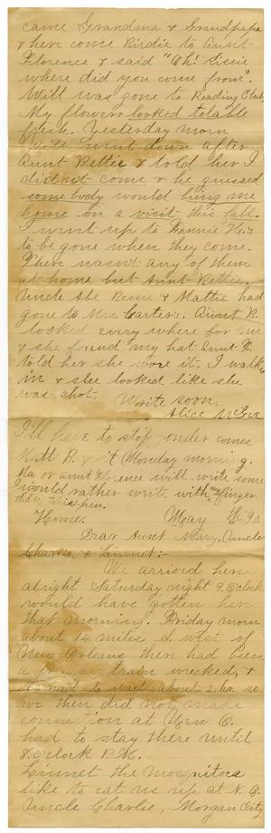 Primary view of object titled '[Letter from Alice McGee to to Aunt Mary and Uncle Charles Moore]'.