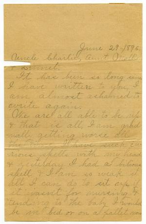 Primary view of object titled '[Letter from Alice Griffin to Mary, Linnet, and Charles B. Moore, June 29, 1896]'.
