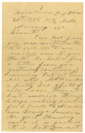 Primary view of object titled '[Letter from Charles B. Moore to Linnet Moore, November 20-22, 1898]'.