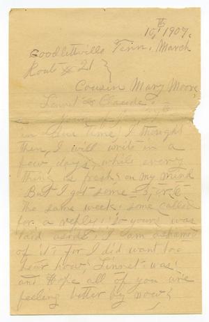 Primary view of object titled '[Letter from Sally Thornhill to Mary Ann Moore, Linnet White and Claude D. White, March 10, 1907]'.