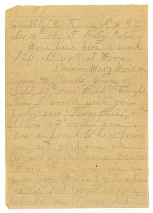 Primary view of object titled '[Letter from Sally Thornhill to Mary Moore, Claude and Linnet White, November 15, 1909]'.