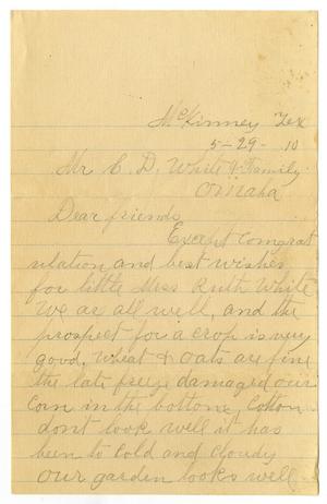 Primary view of object titled '[Letter from A. L. Priest to Claude D. White and family, May 29, 1910]'.