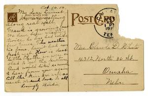 Primary view of object titled '[Postcard from Birdie McGee to Linnet Moore White, October 16, 1910]'.