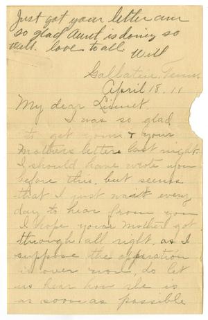 Primary view of object titled '[Letter from Birdie McKinley to Linnet White, April 18, 1911]'.