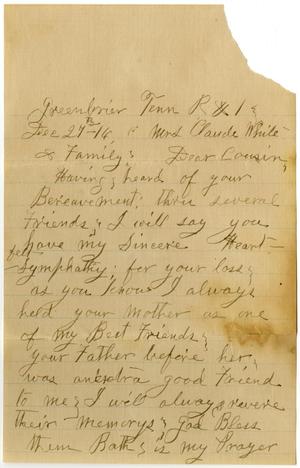 Primary view of object titled '[Letter from Sally Thornhill to Linnet White and Family, December 27, 1916]'.