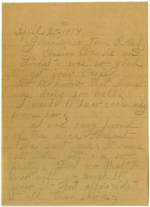 Primary view of object titled '[Letter from Sally Thornhill to Claude D. White, April 20, 1917]'.
