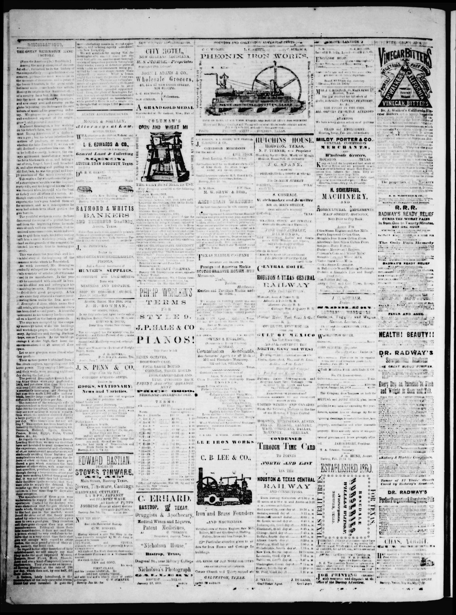 The Bastrop Advertiser (Bastrop, Tex.), Vol. 17, No. 21, Ed. 1 Saturday, April 18, 1874
                                                
                                                    [Sequence #]: 4 of 4
                                                