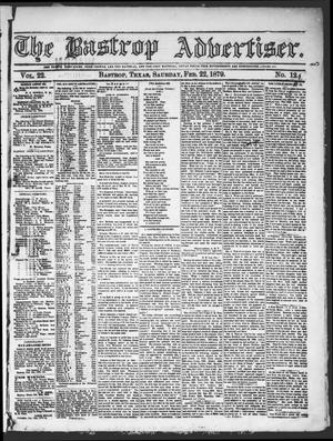 Primary view of object titled 'The Bastrop Advertiser (Bastrop, Tex.), Vol. 22, No. 12, Ed. 1 Saturday, February 22, 1879'.