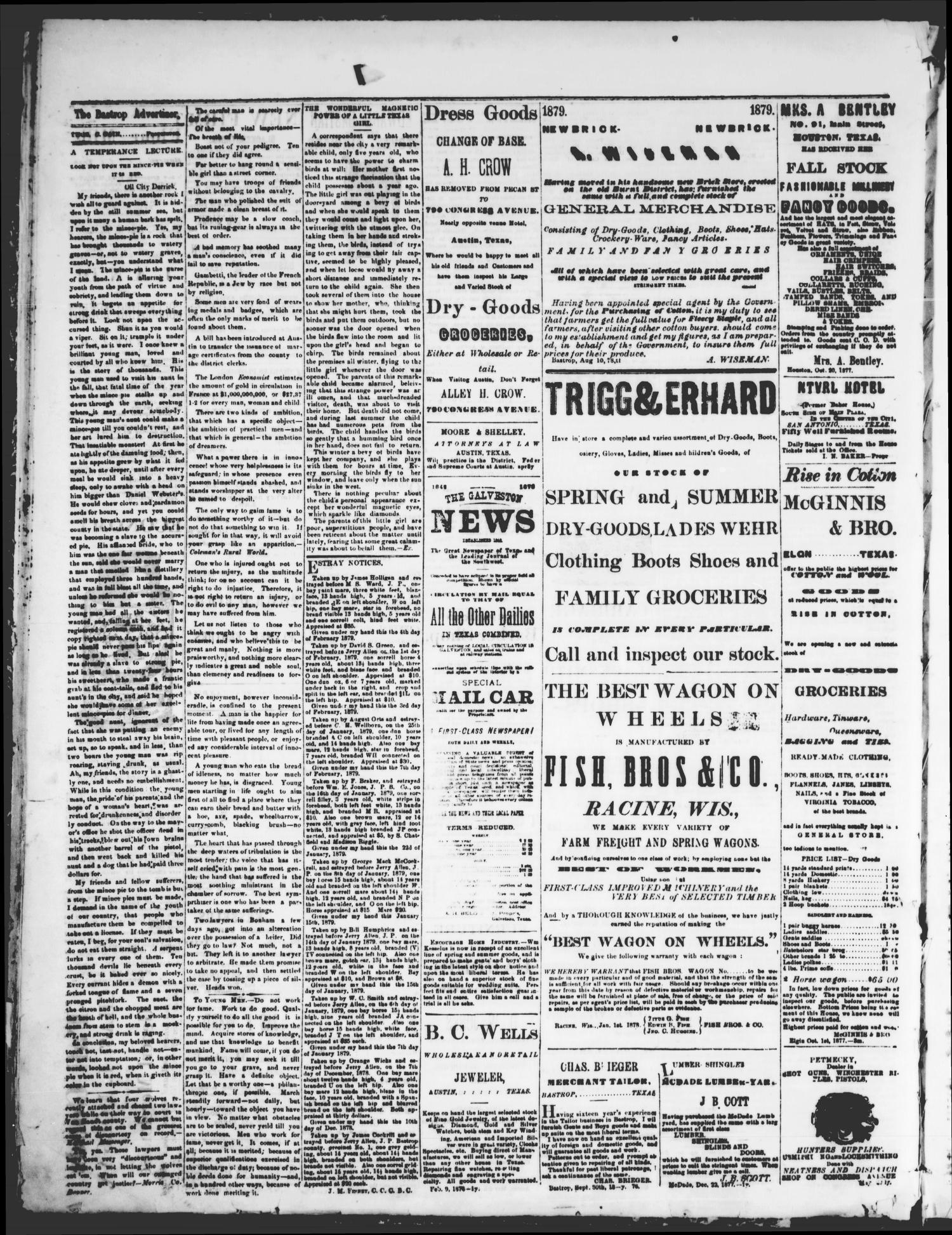 The Bastrop Advertiser (Bastrop, Tex.), Vol. 22, No. 12, Ed. 1 Saturday, February 22, 1879
                                                
                                                    [Sequence #]: 4 of 4
                                                