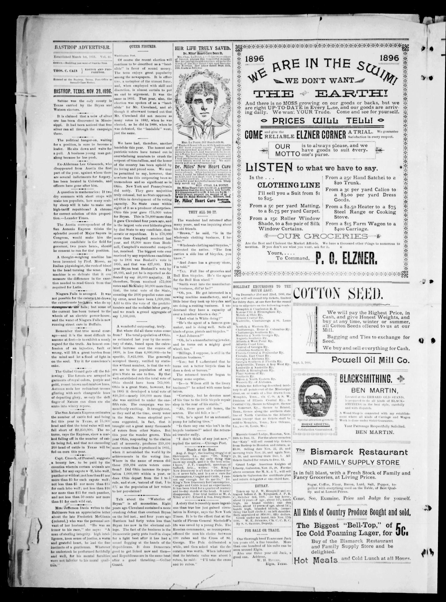 The Bastrop Advertiser (Bastrop, Tex.), Vol. 44, No. 48, Ed. 1 Saturday, November 28, 1896
                                                
                                                    [Sequence #]: 4 of 8
                                                