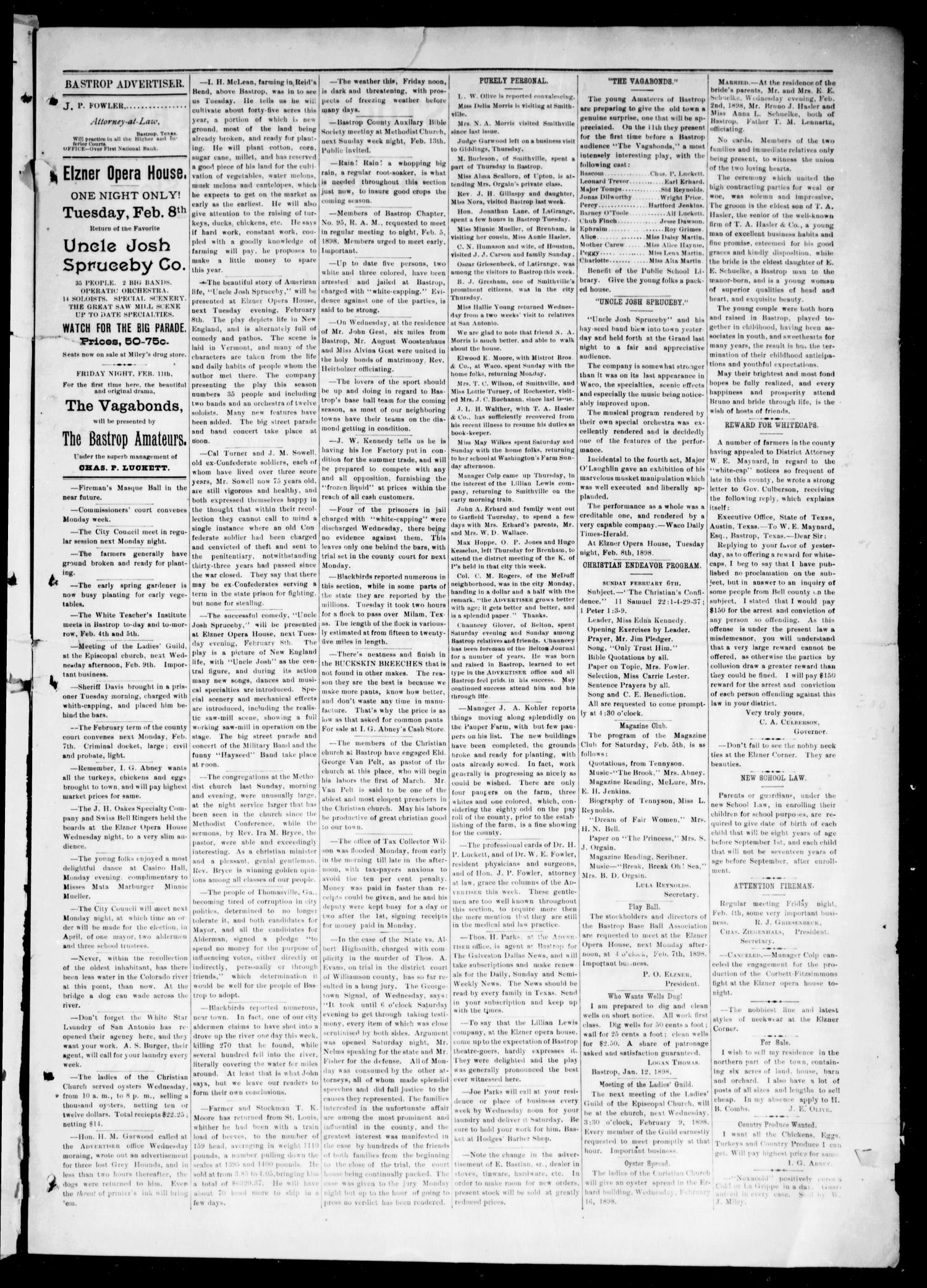 The Bastrop Advertiser (Bastrop, Tex.), Vol. 45, No. 48, Ed. 1 Saturday, February 5, 1898
                                                
                                                    [Sequence #]: 3 of 8
                                                