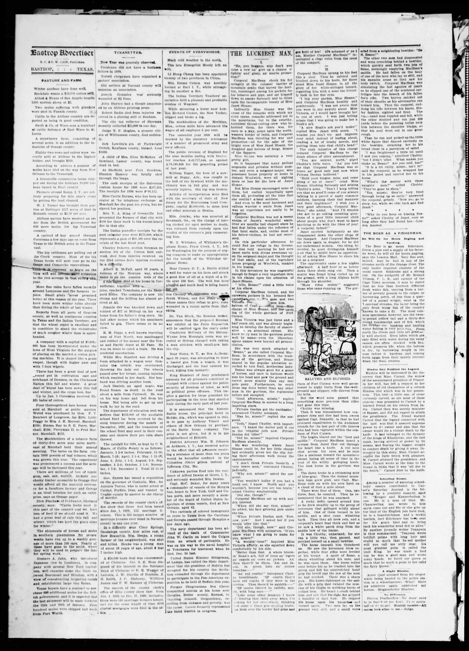 The Bastrop Advertiser (Bastrop, Tex.), Vol. 48, No. 2, Ed. 1 Saturday, January 13, 1900
                                                
                                                    [Sequence #]: 8 of 10
                                                