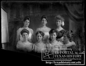 [Group of seven young ladies, including Alice Snearly and Gertrude Snearly Kelley]