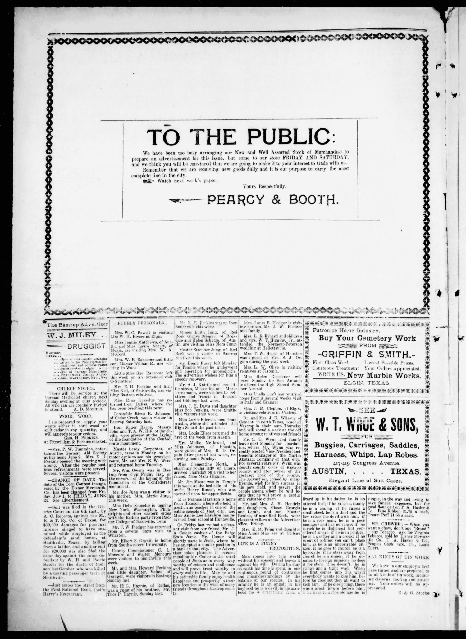 The Bastrop Advertiser (Bastrop, Tex.), Vol. 58, No. 8, Ed. 1 Saturday, June 11, 1910
                                                
                                                    [Sequence #]: 2 of 8
                                                