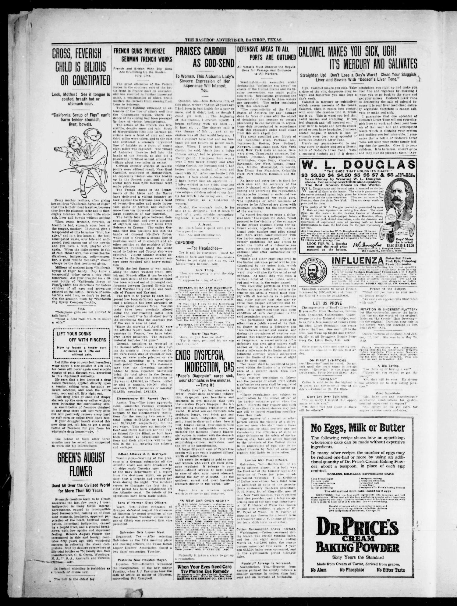 The Bastrop Advertiser (Bastrop, Tex.), Vol. 64, No. 52, Ed. 1 Friday, April 20, 1917
                                                
                                                    [Sequence #]: 4 of 8
                                                