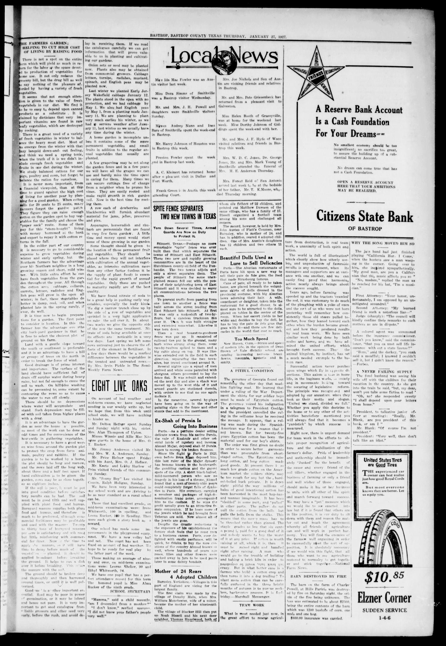 The Bastrop Advertiser (Bastrop, Tex.), Vol. 73, No. 35, Ed. 1 Thursday, January 27, 1927
                                                
                                                    [Sequence #]: 3 of 8
                                                