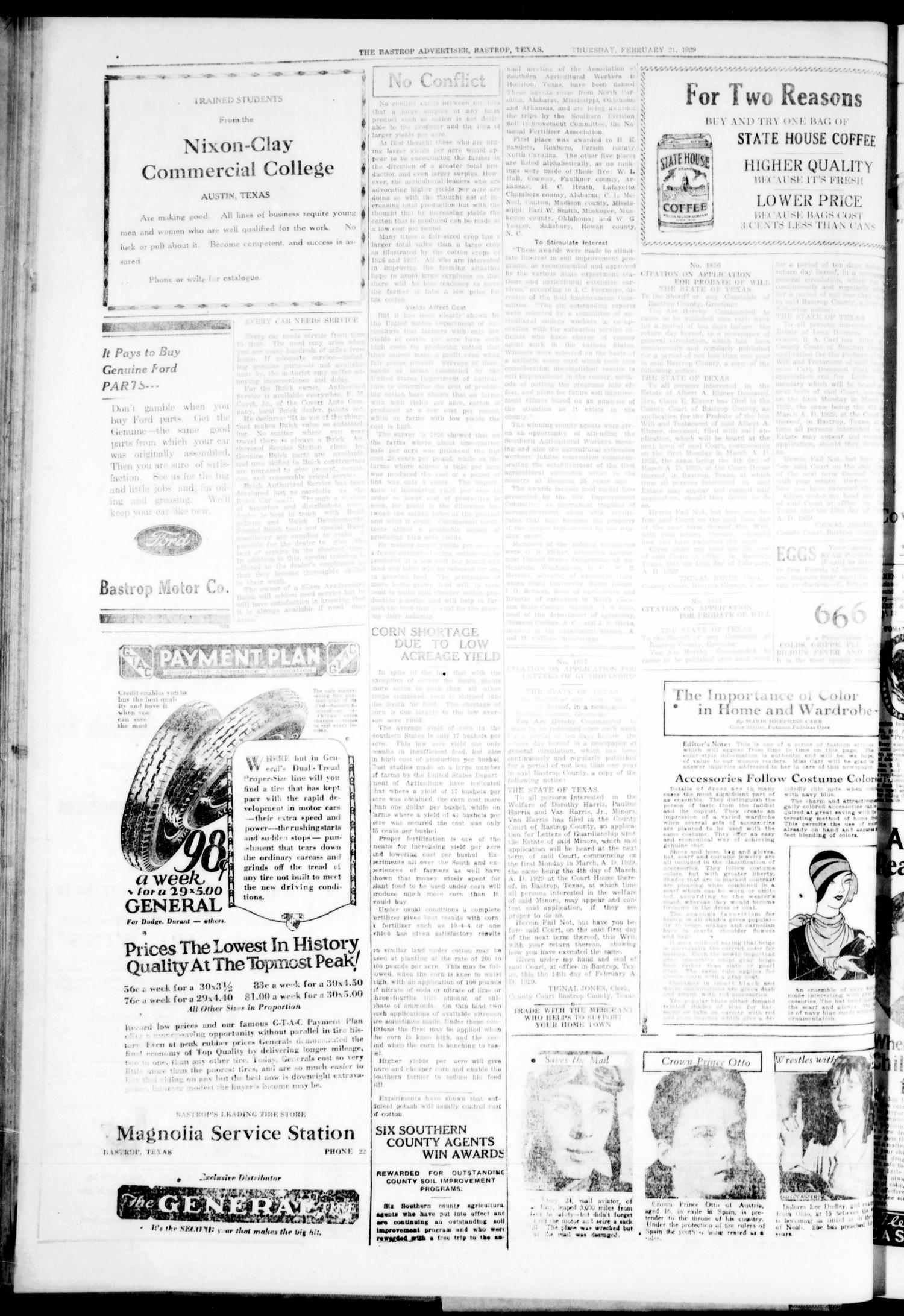 The Bastrop Advertiser (Bastrop, Tex.), Vol. 75, No. 39, Ed. 1 Thursday, February 21, 1929
                                                
                                                    [Sequence #]: 6 of 8
                                                