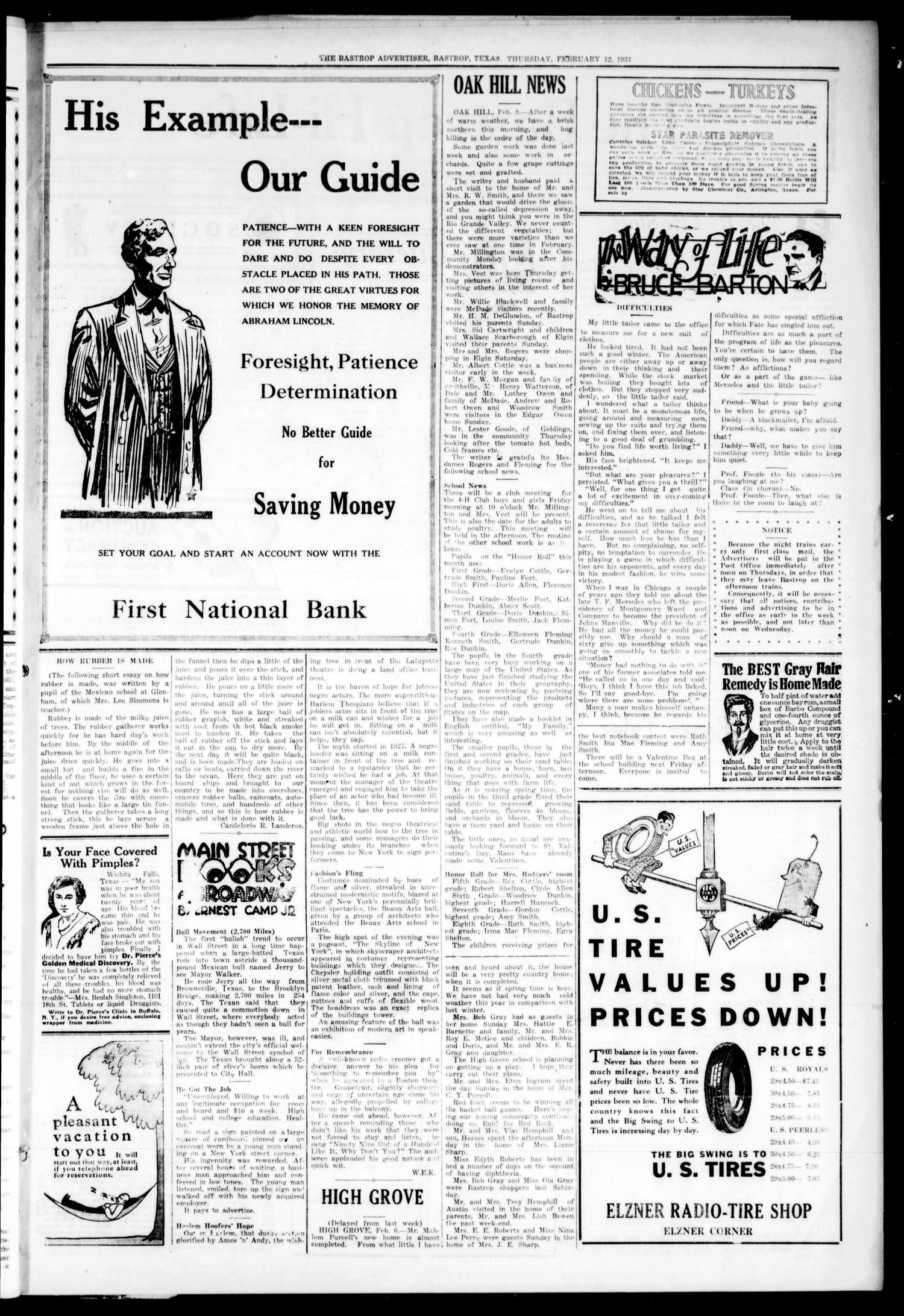 The Bastrop Advertiser (Bastrop, Tex.), Vol. 77, No. 48, Ed. 1 Thursday, February 12, 1931
                                                
                                                    [Sequence #]: 3 of 8
                                                