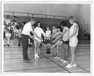 Primary view of object titled '[Photograph of Students Learning Badminton Serves]'.