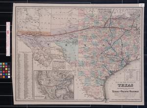 Primary view of object titled 'Map of the State of Texas showing the line and lands of the Texas and Pacific Railway.'.