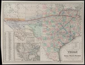 Map of the State of Texas showing the line and lands of the Texas and Pacific Railway.
