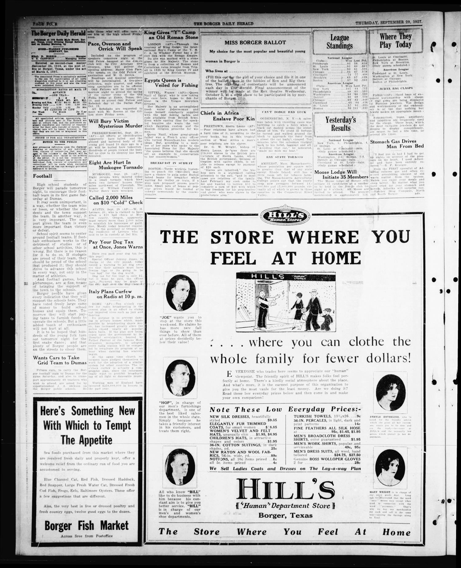 Borger Daily Herald (Borger, Tex.), Vol. 1, No. 265, Ed. 1 Thursday, September 29, 1927
                                                
                                                    [Sequence #]: 4 of 8
                                                