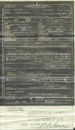 Primary view of object titled '[Birth Certificate for John Malcolm Keenan Jerome Rogers]'.
