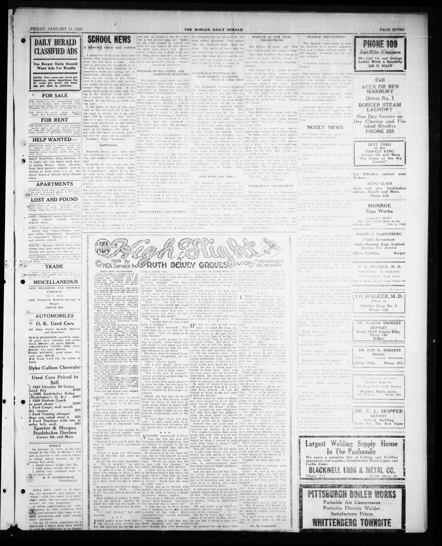 Borger Daily Herald (Borger, Tex.), Vol. 3, No. 42, Ed. 2 Friday, January 11, 1929
                                                
                                                    [Sequence #]: 7 of 8
                                                