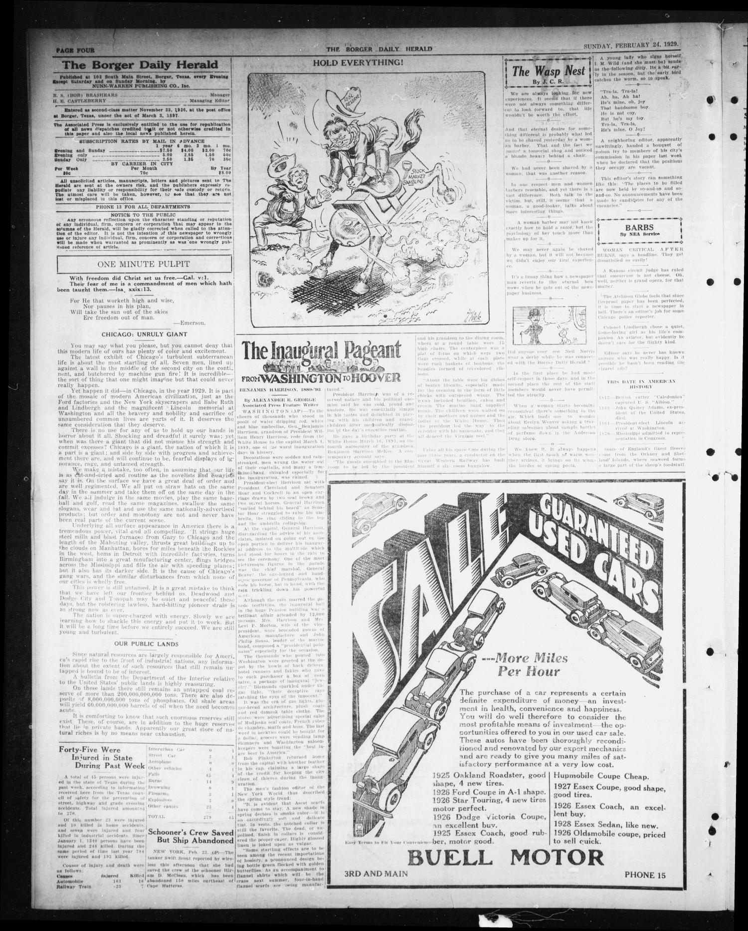 Borger Daily Herald (Borger, Tex.), Vol. 3, No. 79, Ed. 1 Sunday, February 24, 1929
                                                
                                                    [Sequence #]: 4 of 12
                                                